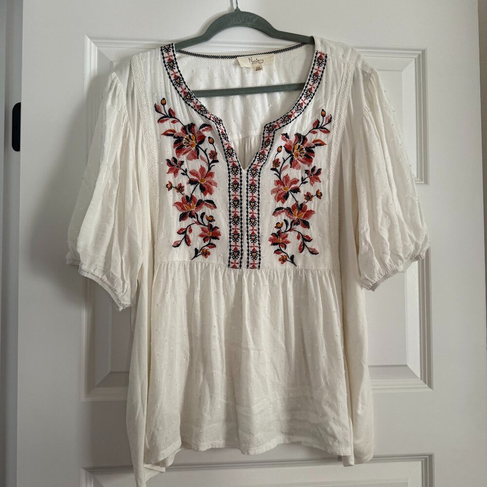 Embroidered Boho Peasant blouse, 3/4 sleeve